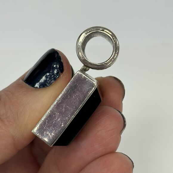 Vintage Mexico 925 Sterling Silver Square Black Onyx Pendant Heavy - Picture 3 of 10